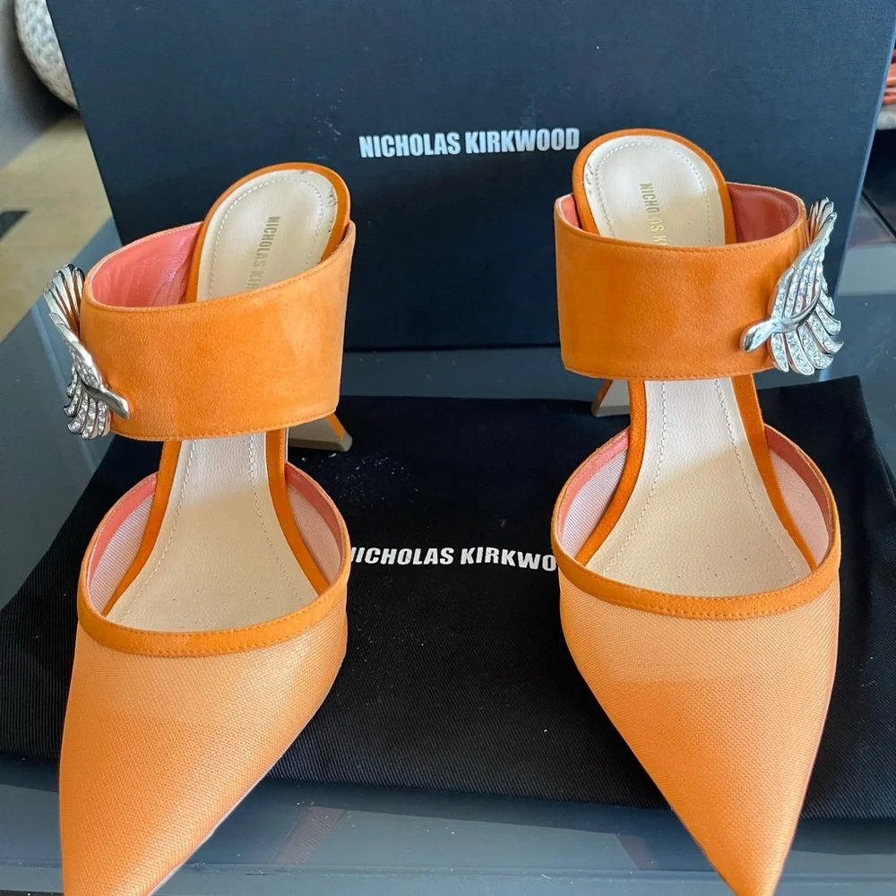 NICHOLAS KIRKWOOD shiny ORANGE high HEELS Mules - Picture 5 of 9
